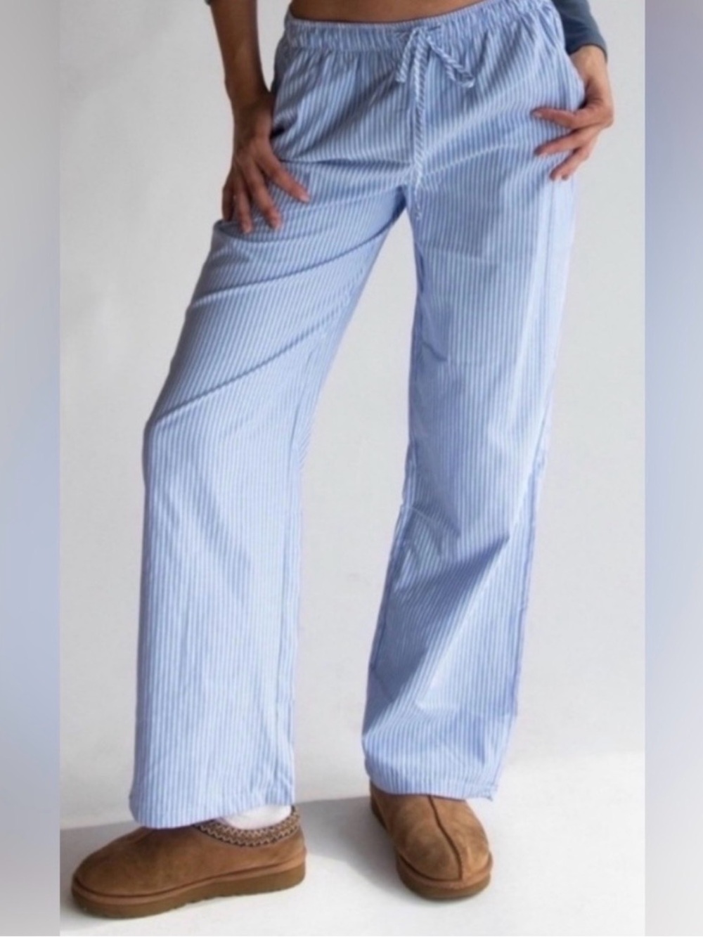 WeWoreWhat Light Blue and White Pinstriped Lightweight Pull-On Pants XS